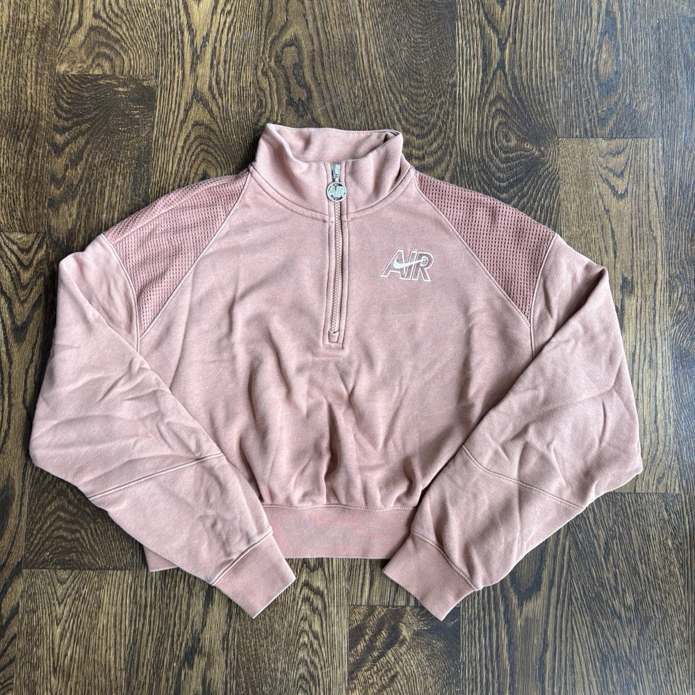 Nike Air Womens Cropped 1/4 Zip Sweatshirt S Dusty Orange Fleece Pullover Gym